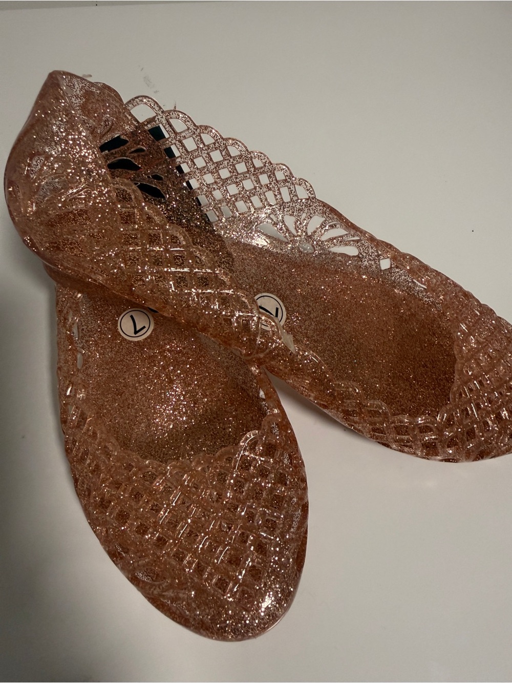 Glitter Jelly Flat Shoes - Rose Gold